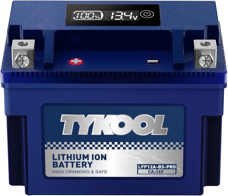 TYKOOL YT12A-BS 360CCA,3X Cranking Amps,5X Life,High Performance LiFePO4 Lithium Motorcycle Battery,Fits for 1000cc Aprillia and Suzuki,Husqvarna 701 Vitpilen,KTM Adventure and Duke - Image 1